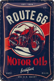 Route 66 Motor Oil. Metalen wandbord in reliëf 20 x 30 cm.