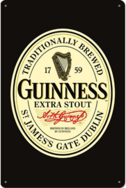 Guinness Extra Stout. Metalen wandbord in reliëf 20 x 30 cm.