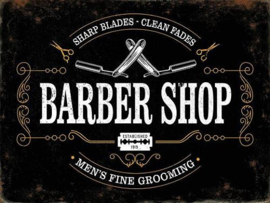 Sharp Blades - Clean Fades Barbershop.  Metalen wandbord 30 x 40 cm.