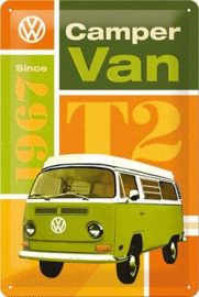 VW T2 Camper Van Since 1967  Metalen Wandbord 20 x 30 cm.