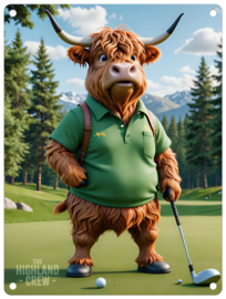 Golf Cow Highland Crew  Metalen wandbord 40 x 30 cm .