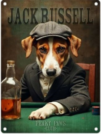 Jack Russell. Peaky Paws Club.    Metalen wandbord 40 x 30 cm .