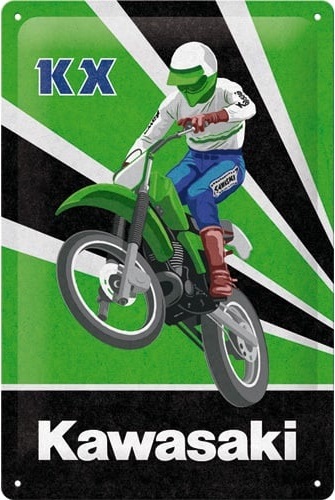 Kawasaki KX .  Metalen wandbord in reliëf 20 x 30 cm.