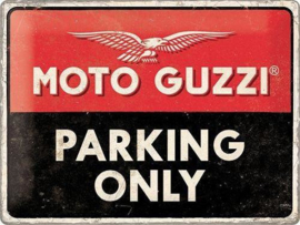 Moto Guzzi parking Only.  Metalen wandbord in reliëf 15 x 20 cm.