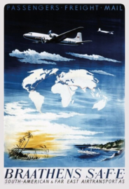 Braathens Safe South American & Far East Airtransport ​.   Metalen Wandbord 20 x 30 cm.