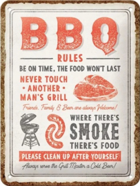 BBQ Rules. Metalen wandbord in reliëf 15 x 20 cm.