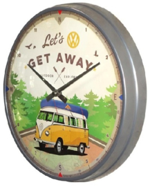 VW Bulli Let's Get Away. Wandklok Ø 31 cm.