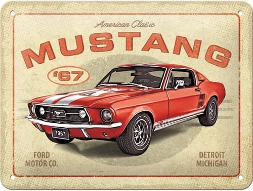 Mustang '67 American Classic.  Metalen wandbord in reliëf 15 x 20 cm.