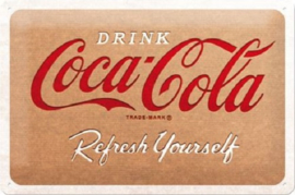 Coca Cola - Cardboard Logo.  Metalen wandbord in reliëf 20 x 30 cm.