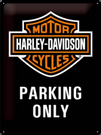 Harley Davidson Parking Only. Metalen wandbord in reliëf 40 x 30 cm.