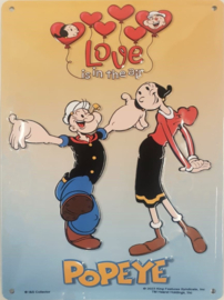 Popeye love is in the air .  Metalen wandbord in reliëf 20 x 30 cm.