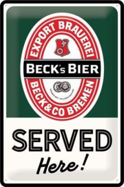 Beck's Bier Served Here.   Metalen wandbord in reliëf 20 x 30 cm.