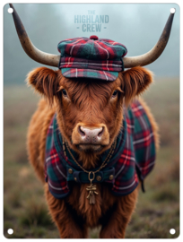 Tartan Hat Cow Highland Crew  Metalen wandbord 40 x 30 cm .