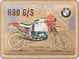 BMW R80 G?S Parijs Dakar.   Metalen wandbord in reliëf 15 x 20 cm.