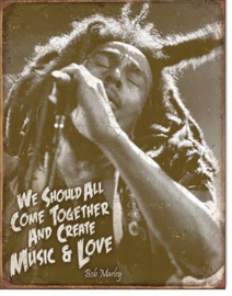 Bob Marley Music & Love.   Metalen wandbord 31,5 x 40,5 cm