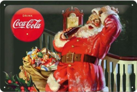 Kerstman Coca Cola (1) Metalen wandbord in reliëf 20 x 30 cm.