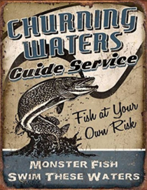 Churning Waters Guide Service.  Metalen wandbord 31,5 x 40,5 cm.