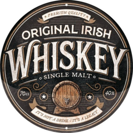 Whiskey Original Irish.   Metalen wandbord in reliëf Ø 35 cm.