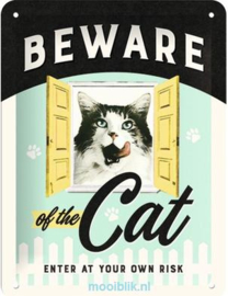 Beware of the Cat Metalen wandbord in reliëf 15 x 20 cm