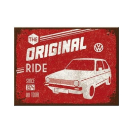VW Golf The Original Ride. Koelkastmagneet 8 cm x 6 cm.