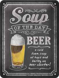Soup of the Day. Metalen wandbord in reliëf 15 x 20 cm.