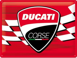 Ducati Corso Logo Racing Flag. Metalen wandbord in reliëf 30 x 40 cm.