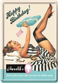 Happy Birthday Harold's Metalen Postcard 10  x 14 cm.