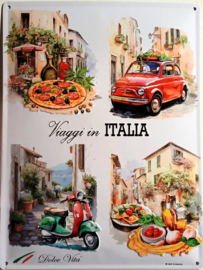 Viaggi in Italia.  Metalen wandbord 30 x 40 cm.