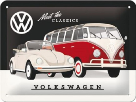 VW - Meet The Classics . Metalen wandbord in reliëf 15 x 20 cm.