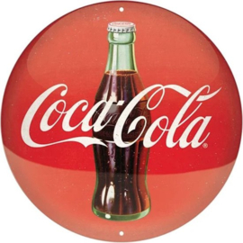 Coca Cola.   Metalen wandbord in reliëf Ø 35 cm.