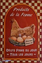 Produits de la Ferme.  Metalen wandbord in reliëf 20 x 30 cm.