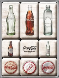 Coca Cola Bottle Timeline. Koelkastmagneten set a 9 st.