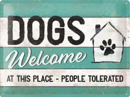 Dogs Welcome Metalen wandbord in reliëf 30 x 40 cm