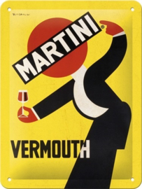 Martini - Vermouth Waiter Yellow. Metalen wandbord in reliëf 15 x 20 cm