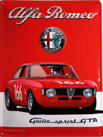 Alfa Romeo Giulia Sprint GTA.  Metalen wandbord in reliëf 20 x 30 cm