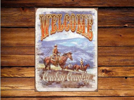 Welcome Cowboy Country Metalen wandbord 31,5 x 40,5 cm.