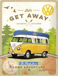 VW Lets Get Away  Metalen wandbord in reliëf 30 x 40 cm