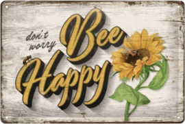 Don't  Worry Bee Happy  Metalen wandbord in reliëf 20 x 30 cm.