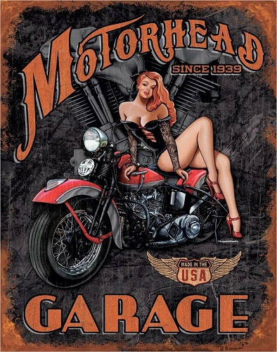Motorhead Garage Since 1939.​ Metalen wandbord 31,5 x 40,5 cm.