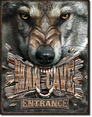 ManCave Wolf Metalen wandbord 31,5 x 40,5 cm.