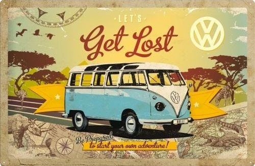 VW Lets Get Lost.  Metalen wandbord in reliëf 40 x 60 cm.