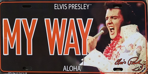 Elvis Presley My Way  Aloha.  Metalen wandbord in reliëf 15 x 30 cm.