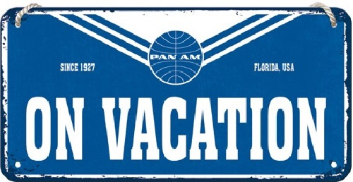 Pan Am - On Vacation. Metalen wandbord 10 x 20 cm.