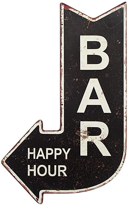 Bar happy hour.  Metalen wandbord 40 X 25 cm.