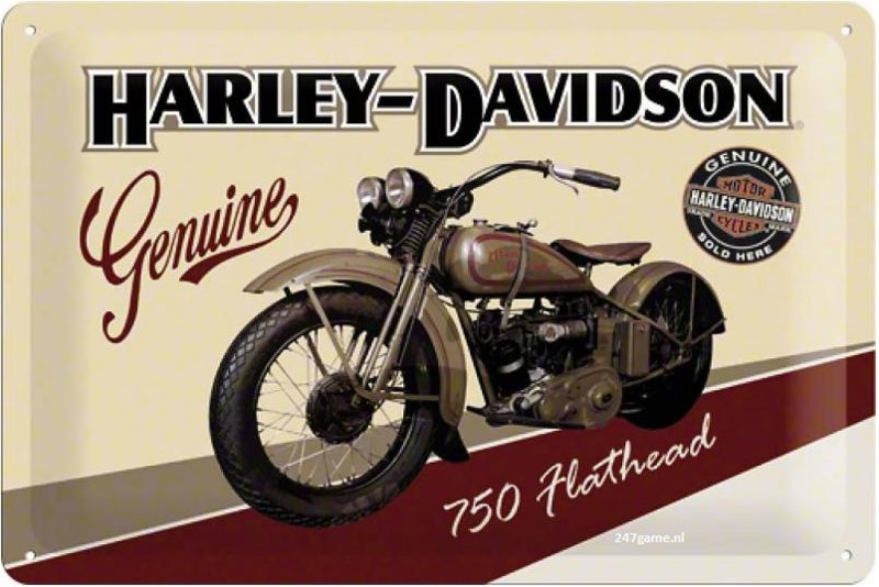 Harley-Davidson 750 Flathead. Metalen wandbord in reliëf 20 x 30 cm.