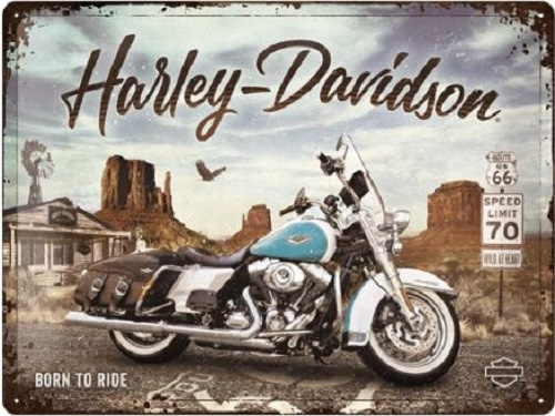 Harley-Davidson - Route 66 Road King Classic.  Metalen wandbord in reliëf 15 x 20 cm.