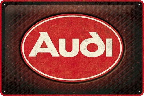 Audi - Logo Red Shine​. Metalen wandbord in reliëf 20 x 30 cm.
