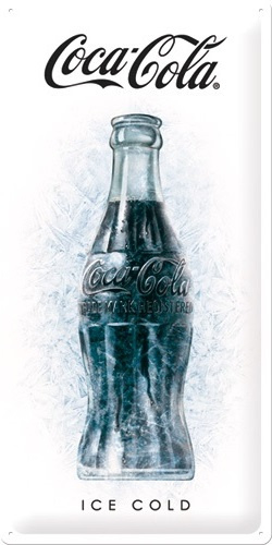 Coca Cola Ice Cold.  Metalen wandbord in reliëf 25 x 50 cm.