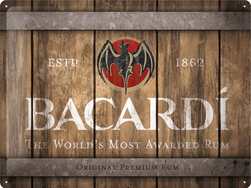Bacardi - Wood Barrel Logo. Metalen wandbord in reliëf 30 x 40 cm.
