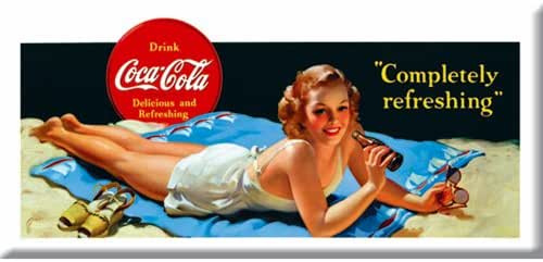 Coca Cola Completely refreshing. Metalen wandbord 22 x 45 cm.